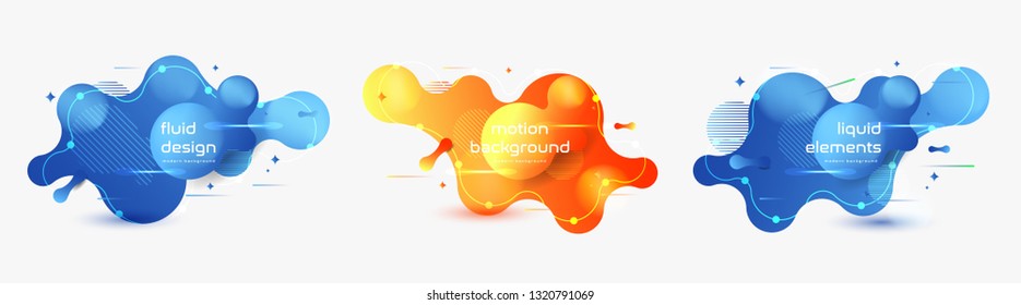 Set of liquid color abstract geometric shapes.Modern Fluid gradient elements for minimal banner, logo, social post. Futuristic trendy dynamic elements. Abstract background. Eps10 vector Illustration