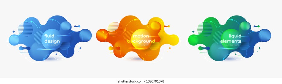 Set of liquid color abstract geometric shapes.Modern Fluid gradient elements for minimal banner, logo, social post. Futuristic trendy dynamic elements. Abstract background. Eps10 vector Illustration