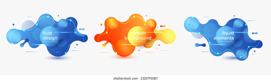 Set of liquid color abstract geometric shapes.Modern Fluid gradient elements for minimal banner, logo, social post. Futuristic trendy dynamic elements. Abstract background. Eps10 vector Illustration