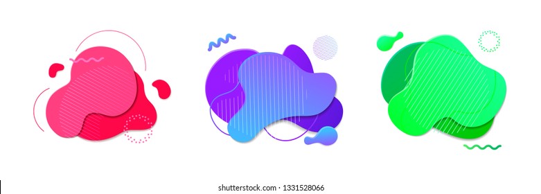 Set of liquid color abstract geometric shapes. Fluid gradient elements for minimal banner, logo, social post. Futuristic trendy dynamic elements. Abstract background.