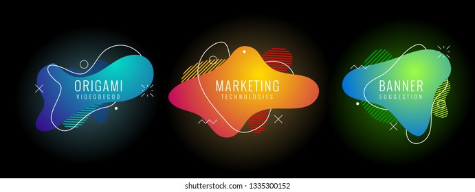Set of liquid color abstract geometric shapes. Fluid gradient elements for minimal banner, logo, social post. Futuristic trendy dynamic elements. Abstract background. Eps10 vector.