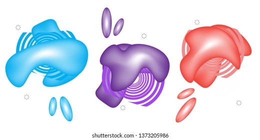 Set of liquid color abstract geometric shapes with Modern Fluid gradient elements for minimal banner, logo, social post,background. Futuristic trendy dynamic elements vector