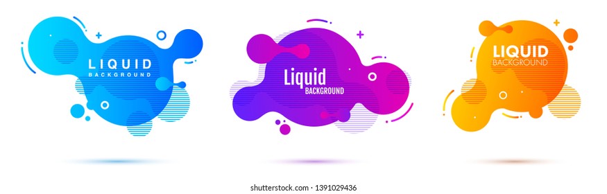 Set of liquid color abstract geometric shapes. Fluid gradient elements for minimal banner, logo, social post. Futuristic trendy dynamic elements. Abstract background.