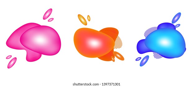 Set of liquid color abstract geometric shapes used Fluid gradient elements for minimalist banner, logo, social post. with Futuristic trendy dynamic elements for Abstract background. Eps10