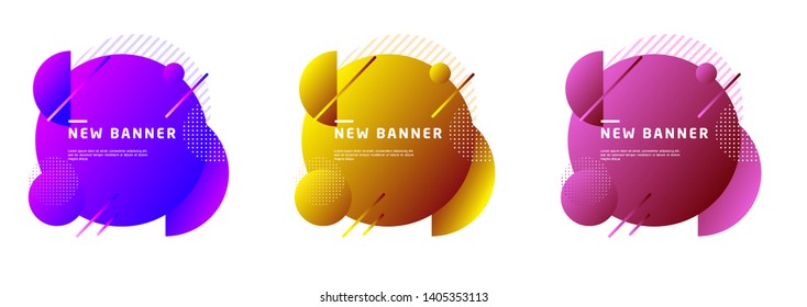 Set of liquid color abstract geometric shapes. Fluid gradient elements for minimal banner, logo, social post. Futuristic trendy dynamic elements. Abstract background