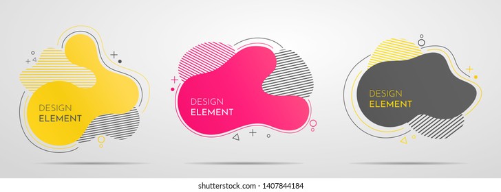 Set of liquid color abstract geometric shapes. Fluid gradient elements for minimal banner, logo, social post. Futuristic trendy dynamic elements. Abstract background.