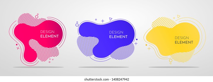 Set of liquid color abstract geometric shapes. Fluid gradient elements for minimal banner, logo, social post. Futuristic trendy dynamic elements. Abstract background.