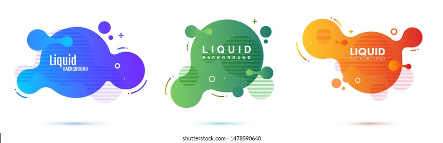 Set of liquid color abstract geometric shapes. Fluid gradient elements for minimal banner, logo, social post. Futuristic trendy dynamic elements. Abstract background.