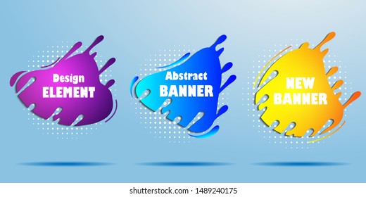 Set of liquid color abstract geometric shapes. Fluid gradient elements for minimal banner, logo, social post, presentation, flyer, brochure. Abstract background. Eps10 vector