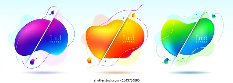 Set of liquid color abstract geometric shapes. Fluid gradient elements for minimal banner, logo, social post. Futuristic trendy dynamic elements. Abstract background. Eps10 vector.