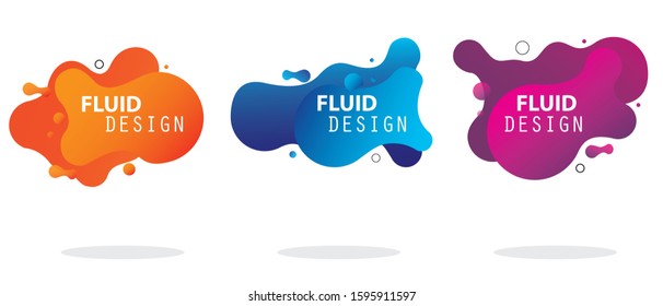 Set of liquid color abstract geometric shapes. Gradient abstract banners with flowing liquid shapes. Futuristic trendy dynamic elements. Fluid gradient elements for minimal banner, logo, social post.