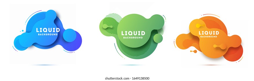 Set of liquid color abstract geometric shapes. Fluid gradient elements for minimal banner, logo, social post. Futuristic trendy dynamic elements. Abstract background. Eps10 vector