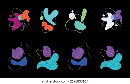 Set of liquid color abstract geometric shapes. Fluid gradient elements for minimal banner, logo, social post. Futuristic trendy dynamic elements. Abstract background. High quality illustration.