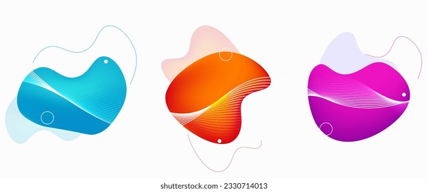 Set of liquid color abstract geometric shapes. Fluid gradient elements for minimal banner, logo, social post. Futuristic trendy dynamic elements. Abstract background. Eps10 vector.