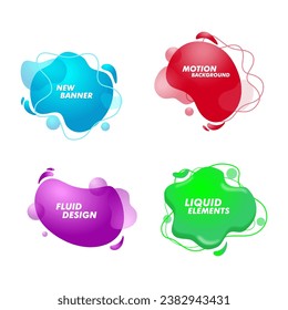 Set von flüssigen Farben abstrakte geometrische Formen. Flüssiges Farbverlauf-Elemente für minimales Banner, Logo, Social Post. Futuristische trendige dynamische Elemente. Abstrakter Hintergrund.