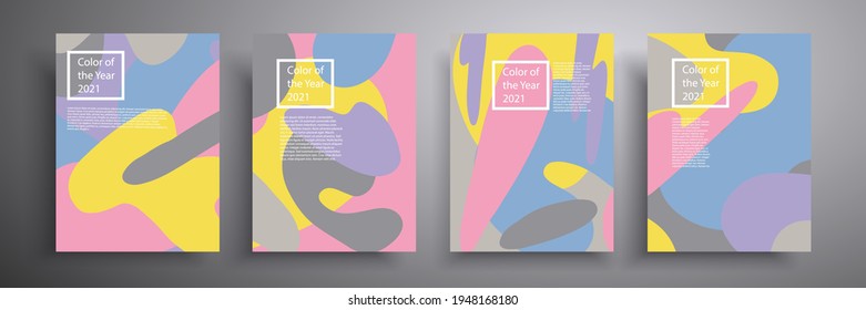 Set of liquid colored covers in trendy color 2021. Colorful shapes composition minimal design. Vector illustration. Applicable for covers, vouchers, posters, flyers and banners.