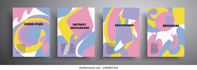 Conjunto de cubiertas de color líquido en colores de moda. Diseño minimalista de la composición colorida de las formas. Ilustración vectorial. Aplicable a cubiertas, vales, carteles, volantes y pancartas.