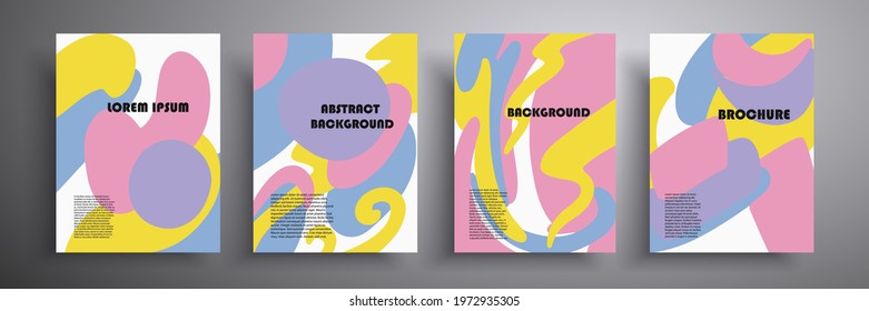 Set of liquid colored covers in trendy colors. Minimalistic design of colorful composition of shapes. Vector illustration. Applicable for covers, vouchers, posters, flyers and banners.