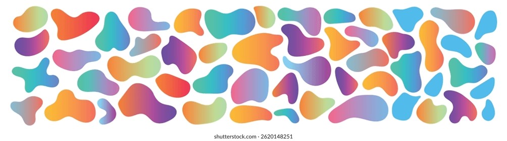 Conjunto de formas orgânicas de bolhas de gradiente coloridas líquidas. Líquido abstrato deformado aleatoriamente.