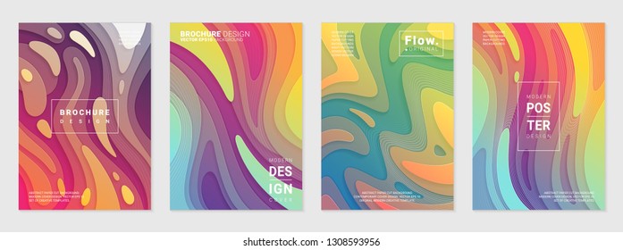 Set of liquid colorful modern covers. Acid fluid gradient shapes. Contemporary futuristic design of posters. Vector illustration.