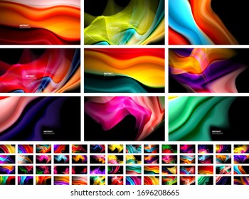 Set of liquid colors fluid gradients on black backgrounds