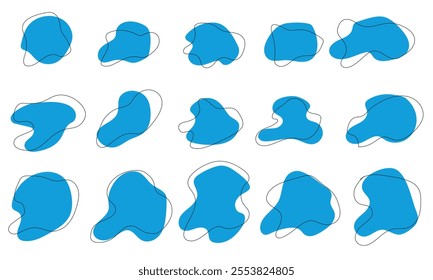Set of Liquid Fluid Blob blue shape collection. Vector illustration.