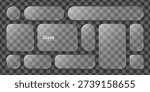 Set of liquid glass morphism elements on transparent background graphic. User interface components with blurred glassy effects for web page design.