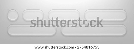 Set of liquid glass morphism elements. Abstract buttons with transparent frosted effect. Modern ui design buttons for digital interface for website menu and application navigation asset.