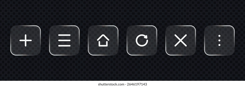 Satz von Vektorsymbolen aus flüssigem Glas. Moderne ui Gradienten Vektor Glasmorphismus Elemente. Gefrierte Menüschaltflächen für Grafikdesign.