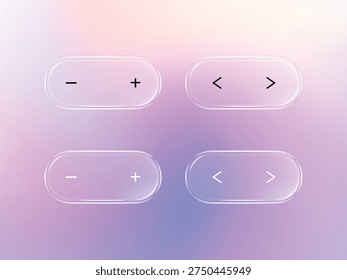 Set of liquid glass vector icons. Modern ui ux element with transparent buttons. Realistic glassmorphism style for web application design.