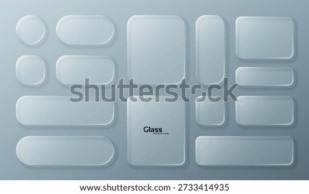 Set of liquid glass white elements in various shapes. Transparent UI components with blur effect. Modern user interface design.