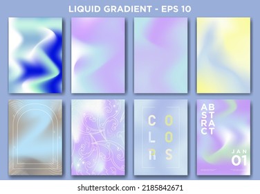 Set of liquid gradient posters in pastel colors with sample text. Editable Vector Illustration. Isolated. 