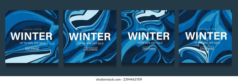 Set Liquid Gradient Stripe in Blue Colors. Christmas Background for Advertising, Web, Social Media, Poster, Banner, Cover. Winter Sale Offer with 50% Discount.