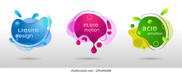 Set of liquid graphic elements, memphis style flow design for creativity cover, leaflet, banner, t-shirt and other projects, vector template