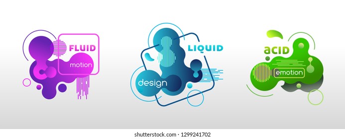 Set of liquid graphic elements, memphis style flow design for creativity cover, leaflet, banner, t-shirt and other projects, vector template