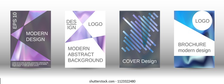 Set for liquid. Holographic abstract backgrounds. Bright mesh blurred pattern in pink, blue, green tones. Fashionable advertising vector in retro  for book, annual, mobile interface, web application.