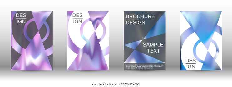 Set for liquid. Holographic abstract backgrounds. Bright mesh blurred pattern in pink, blue, green tones. Fashionable advertising vector in retro  for book, annual, mobile interface, web application.