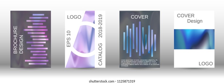 Set for liquid. Holographic abstract backgrounds. Bright mesh blurred pattern in pink, blue, green tones. Fashionable advertising vector in retro  for book, annual, mobile interface, web application.
