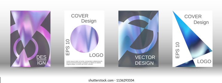 Set for liquid. Holographic abstract backgrounds. Bright mesh blurred pattern in pink, blue, green tones. Fashionable advertising vector in retro  for book, annual, mobile interface, web application.