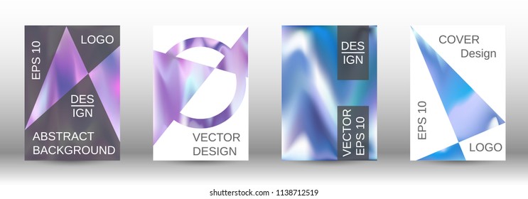 Set for liquid. Holographic abstract backgrounds. Bright mesh blurred pattern in pink, blue, green tones. Fashionable advertising vector in retro  for book, annual, mobile interface, web application.