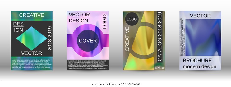 Set for liquid. Holographic abstract backgrounds. Bright mesh blurred pattern in pink, blue, green tones. Fashionable advertising vector in retro  for book, annual, mobile interface, web application.