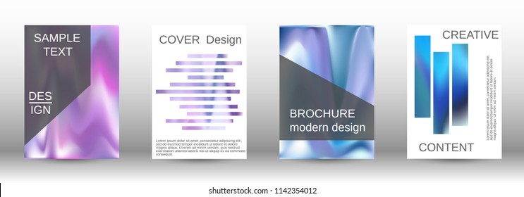 Set for liquid. Holographic abstract backgrounds. Bright mesh blurred pattern in pink, blue, green tones. Fashionable advertising vector in retro  for book, annual, mobile interface, web application.
