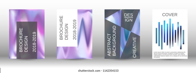 Set for liquid. Holographic abstract backgrounds. Bright mesh blurred pattern in pink, blue, green tones. Fashionable advertising vector in retro  for book, annual, mobile interface, web application.