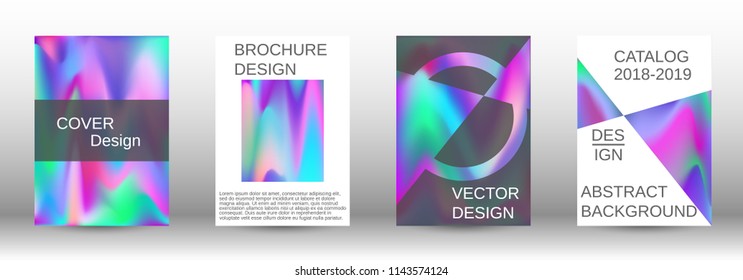 Set for liquid. Holographic abstract backgrounds. Bright mesh blurred pattern in pink, blue, green tones. Fashionable advertising vector in retro  for book, annual, mobile interface, web application.