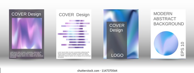Set for liquid. Holographic abstract backgrounds. Bright mesh blurred pattern in pink, blue, green tones. Fashionable advertising vector in retro  for book, annual, mobile interface, web application.