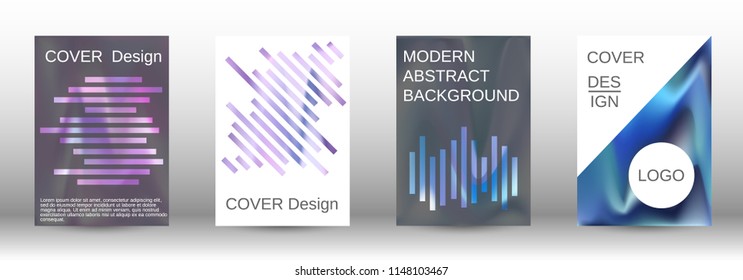 Set for liquid. Holographic abstract backgrounds. Bright mesh blurred pattern in pink, blue, green tones. Fashionable advertising vector in retro  for book, annual, mobile interface, web application.