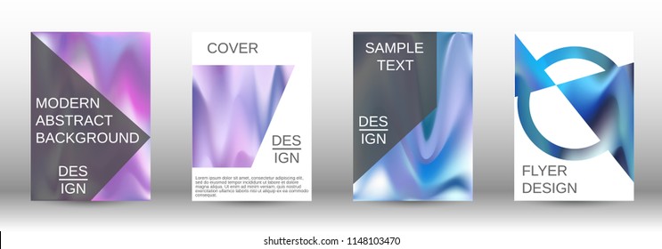 Set for liquid. Holographic abstract backgrounds. Bright mesh blurred pattern in pink, blue, green tones. Fashionable advertising vector in retro  for book, annual, mobile interface, web application.