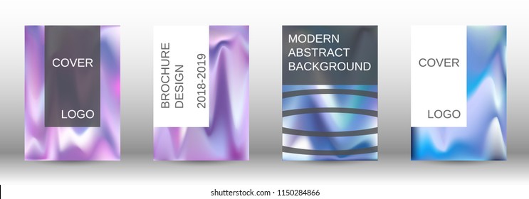 Set for liquid. Holographic abstract backgrounds. Bright mesh blurred pattern in pink, blue, green tones. Fashionable advertising vector in retro  for book, annual, mobile interface, web application.