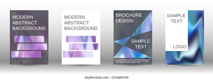 Set for liquid. Holographic abstract backgrounds. Bright mesh blurred pattern in pink, blue, green tones. Fashionable advertising vector in retro  for book, annual, mobile interface, web application.