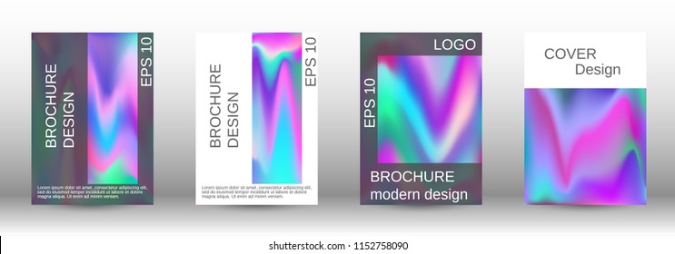 Set for liquid. Holographic abstract backgrounds. Bright mesh blurred pattern in pink, blue, green tones. Fashionable advertising vector in retro  for book, annual, mobile interface, web application.